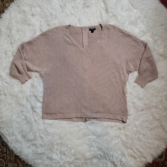 *SOLD* Express Blush Pink Metallic Shimmery Exposed Back Zipper Glam Sweater - Picture 1 of 11